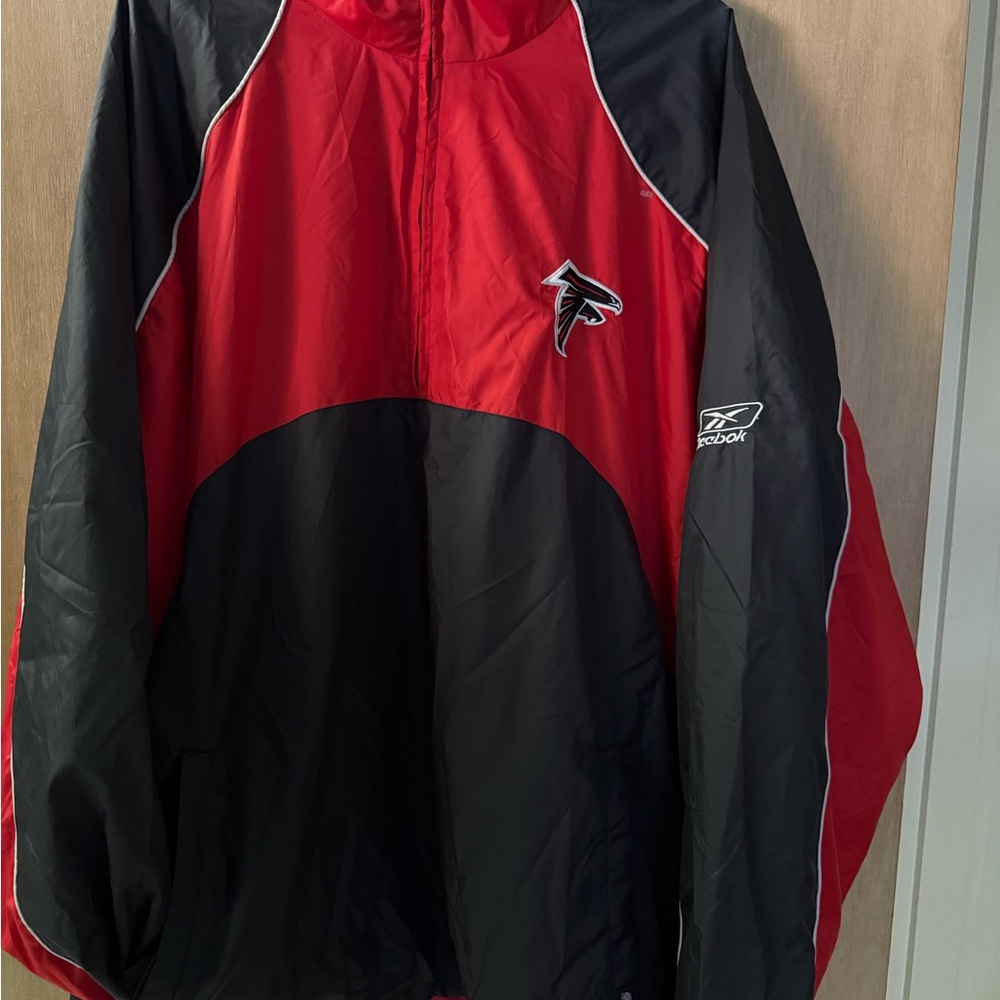 Reebok Men's Atlanta Falcons Striking Red and Black Windbreaker Y2K